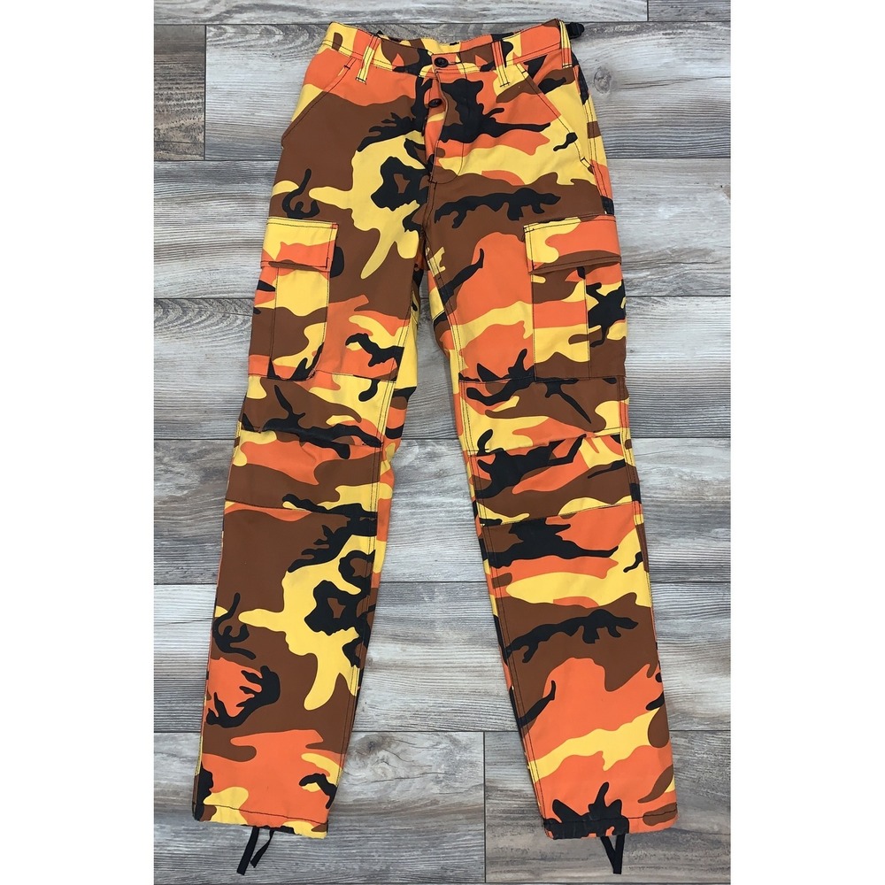 MENS ORANGE‎ CAMO ROTHCO Military B.D.U. Cargo Pants - X-Small